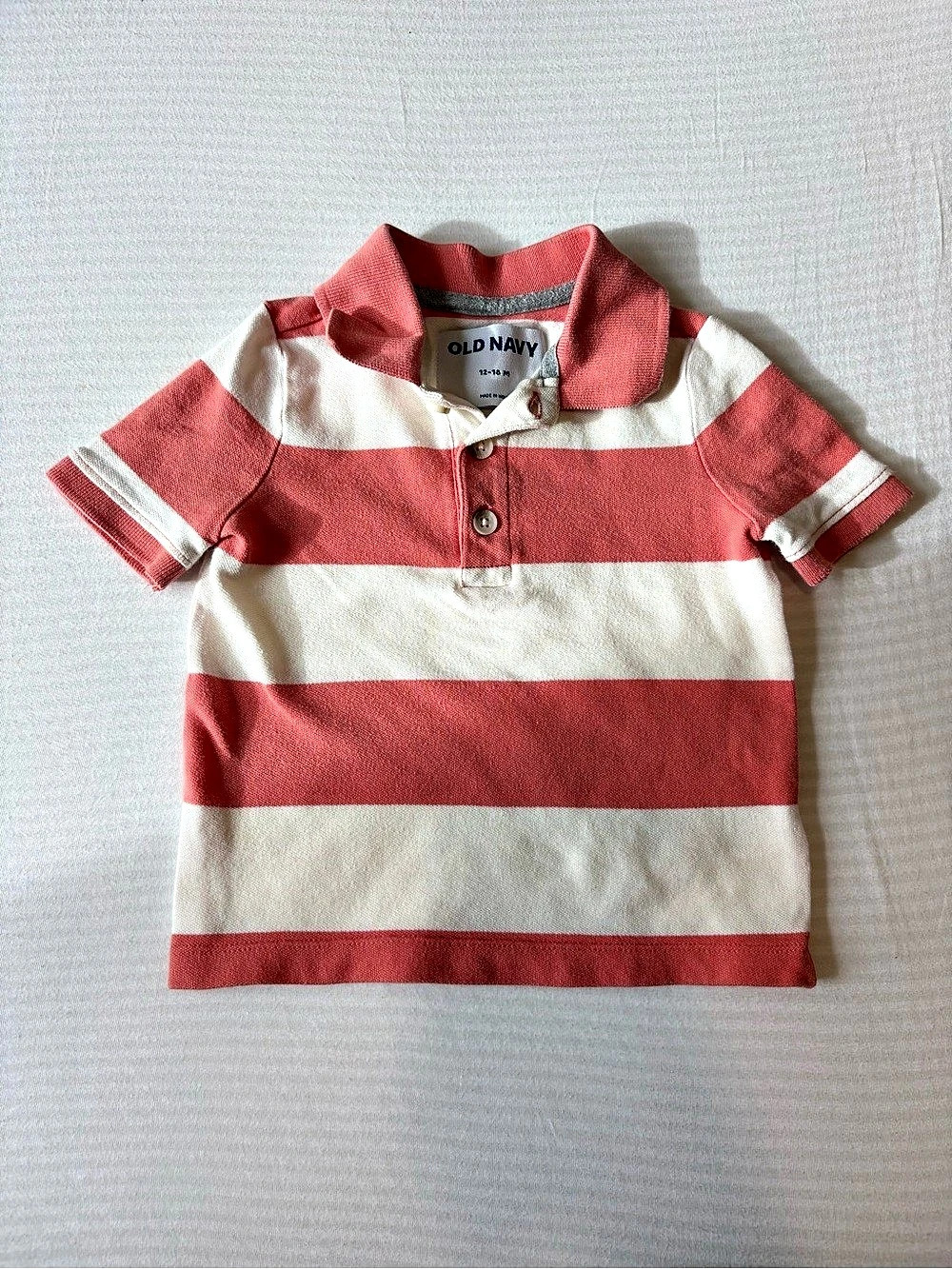 Old Navy Boys Striped Polo Pink & White Size 12-18